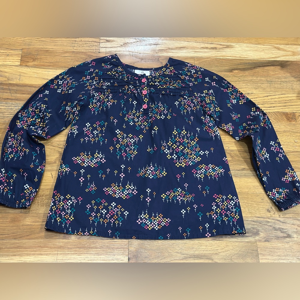 Hanna Andersson Navy Floral-Dot Button Front Blouse